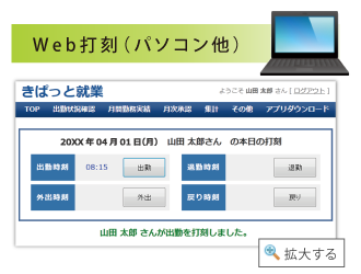 Web打刻（パソコン・スマートフォン）でも打刻することができます。